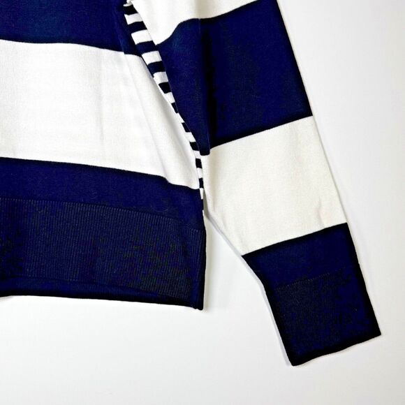 Barbour Bradley Stripe Sweater Women Small US6 Navy White Cotton Nautical Preppy - Picture 3 of 13